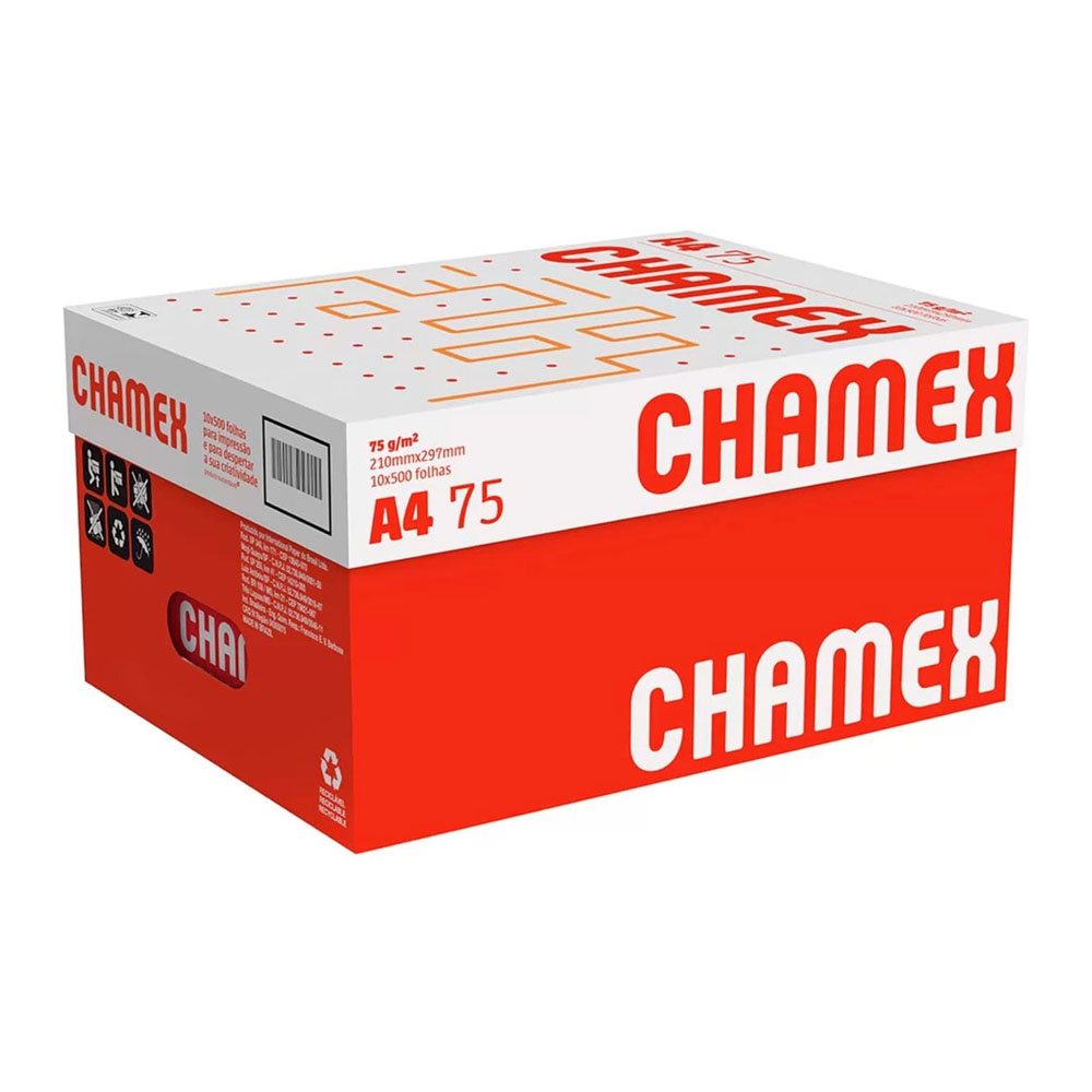 Foto 2 de Papel a4 pacote 500 folhas chamex 75g 10 unidades