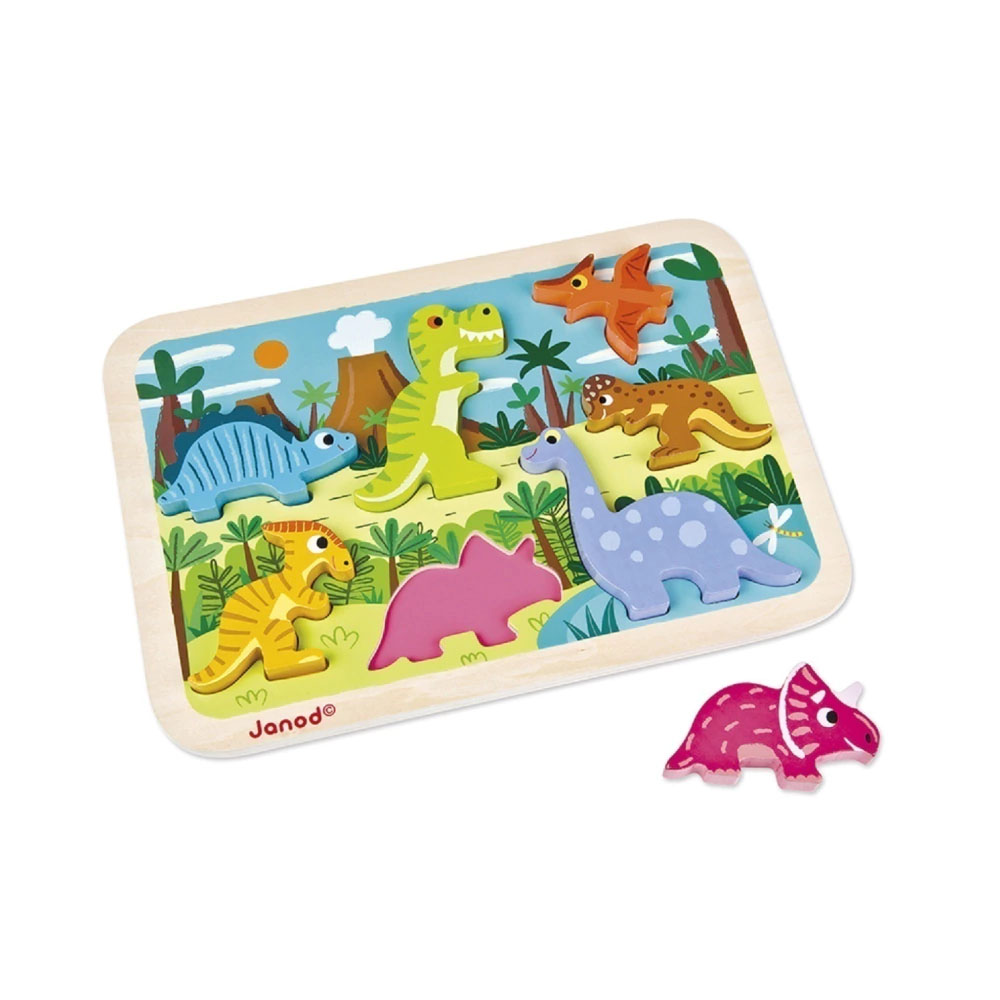 Brinquedo encaixe de formas 7 peças dinossauros janod