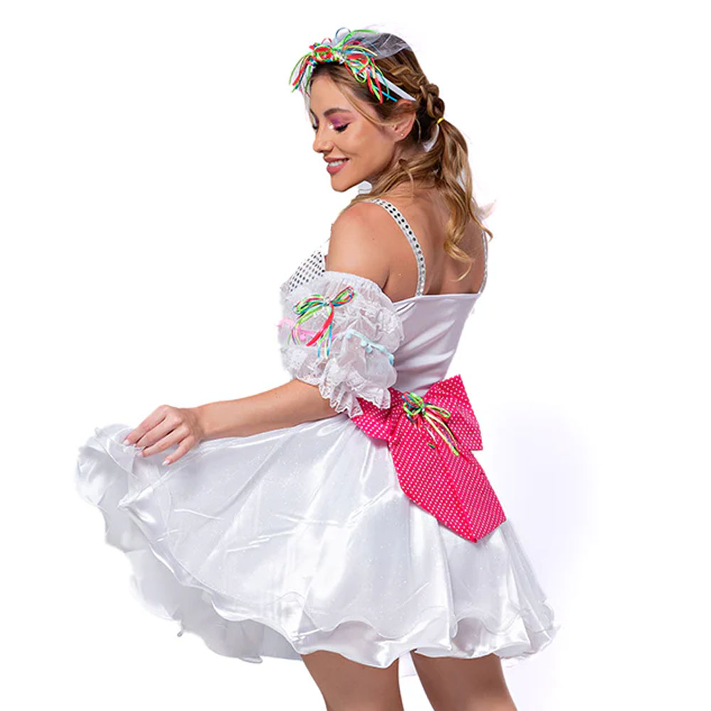 Foto 2 de Vestido festa junina adulto noiva peonia c/ tiara tam 38