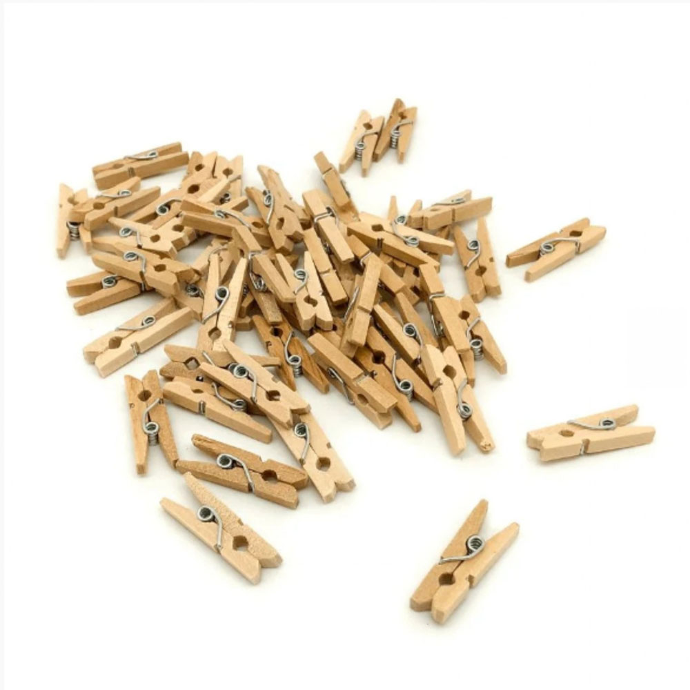 Foto 2 de Pacote mini prendedores madeira 2,5cm com 100und cru kit