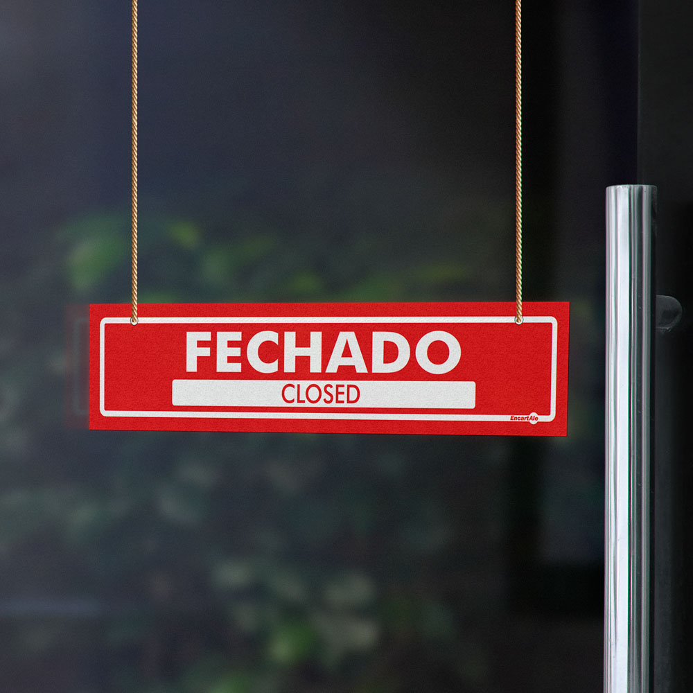 Foto 2 de Placa aberto/fechado bilingue encartale 30x6cm encartale