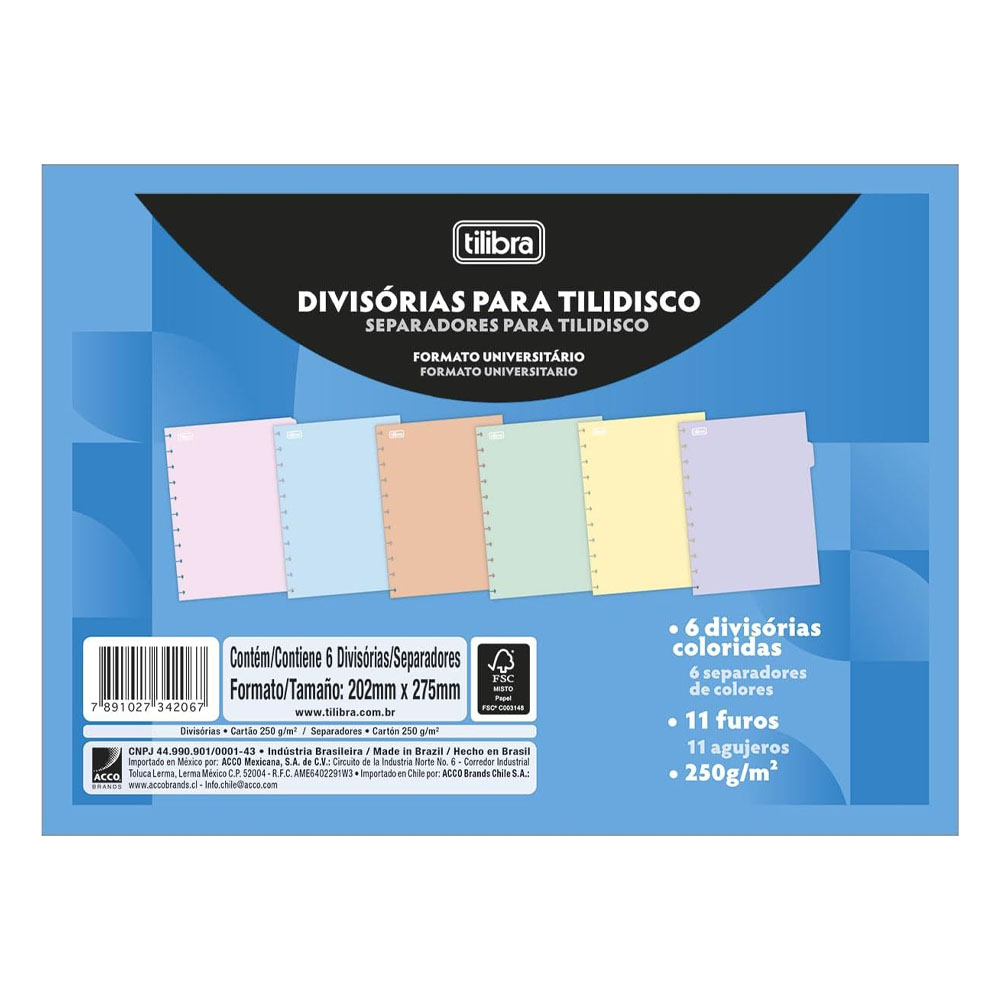 Foto 3 de Divisórias tilidisco universitário c/ 6und pastel tilibra