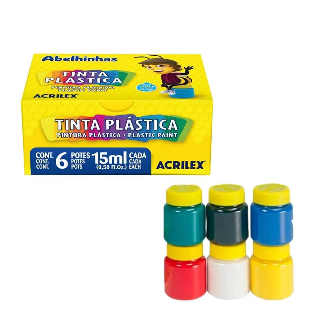 Foto 2 de Tinta plástica 15ml com 6 cores acrilex