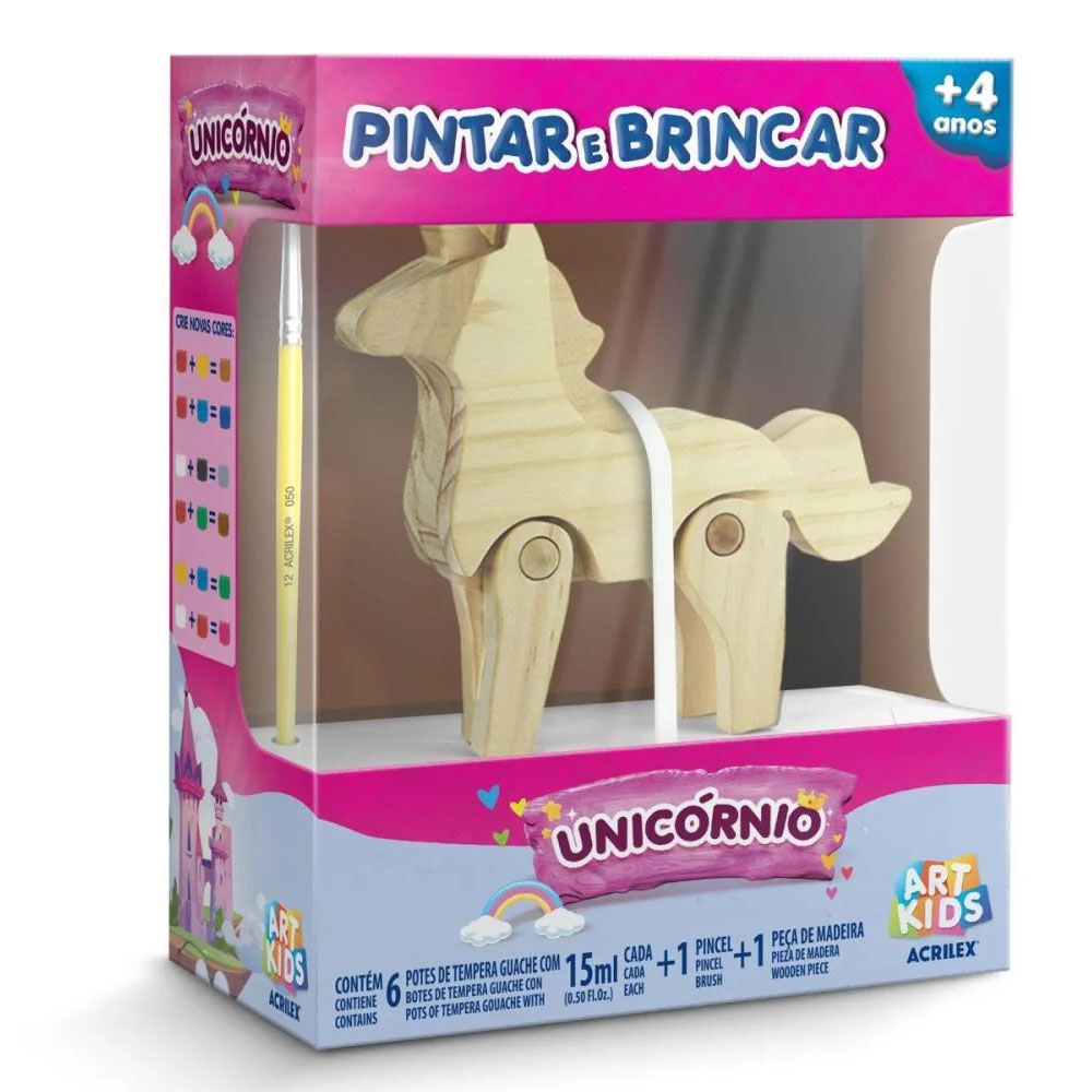Kit pintar e brincar mdf unicornio tinta guache acrilex