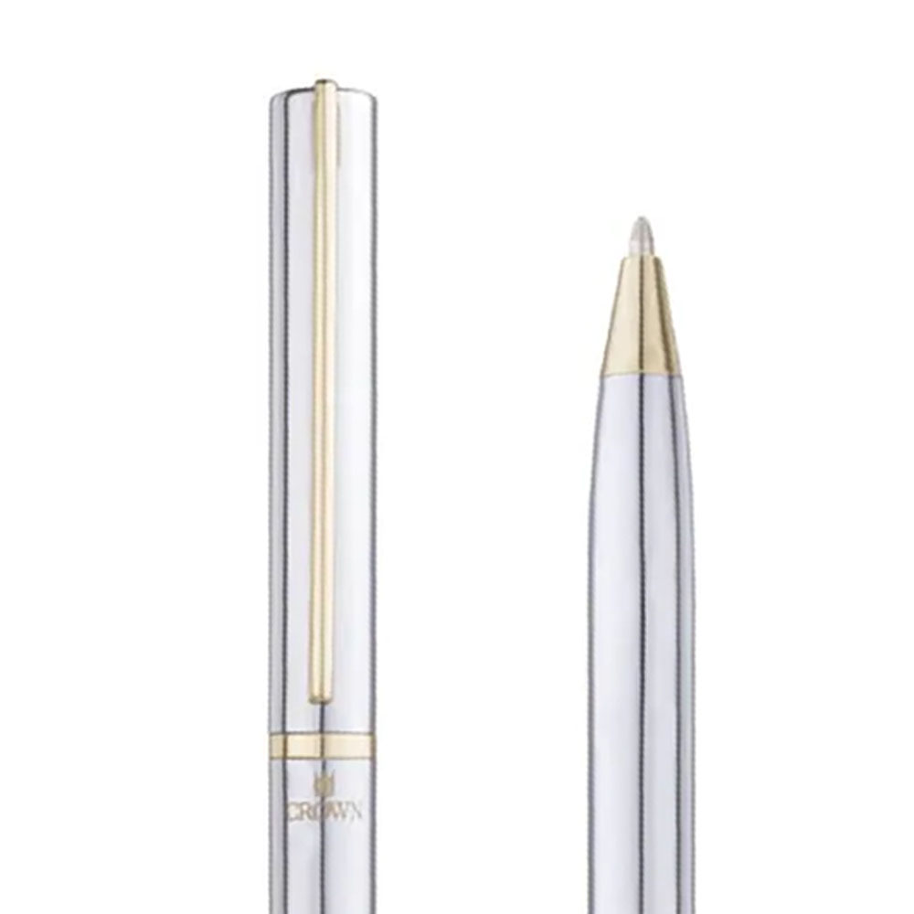 Foto 3 de Caneta crown esferográfica metal fiesta prata tinta azul