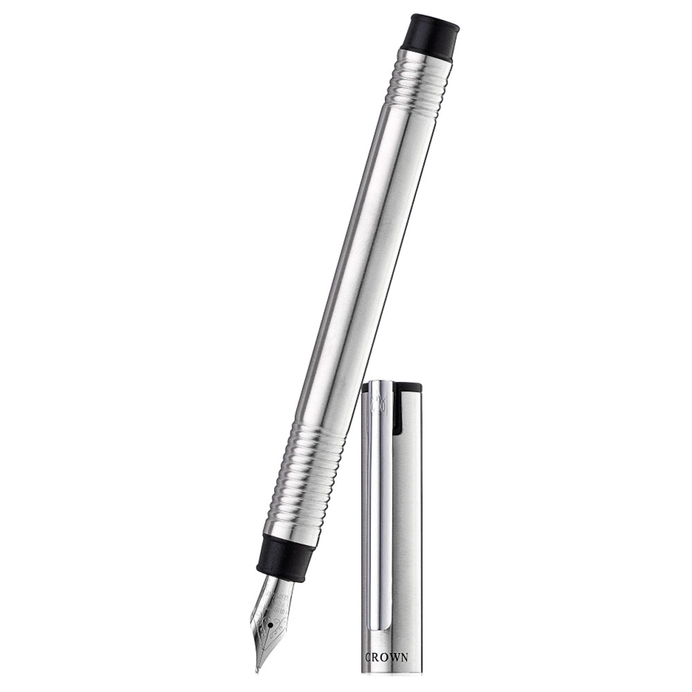 Foto 3 de Caneta crown tinteiro metal iron prata tinta azul