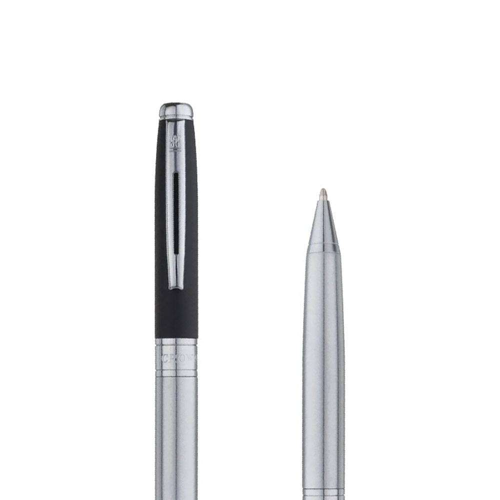 Foto 3 de Caneta crown esferográfica uranus preto/prata tinta azul