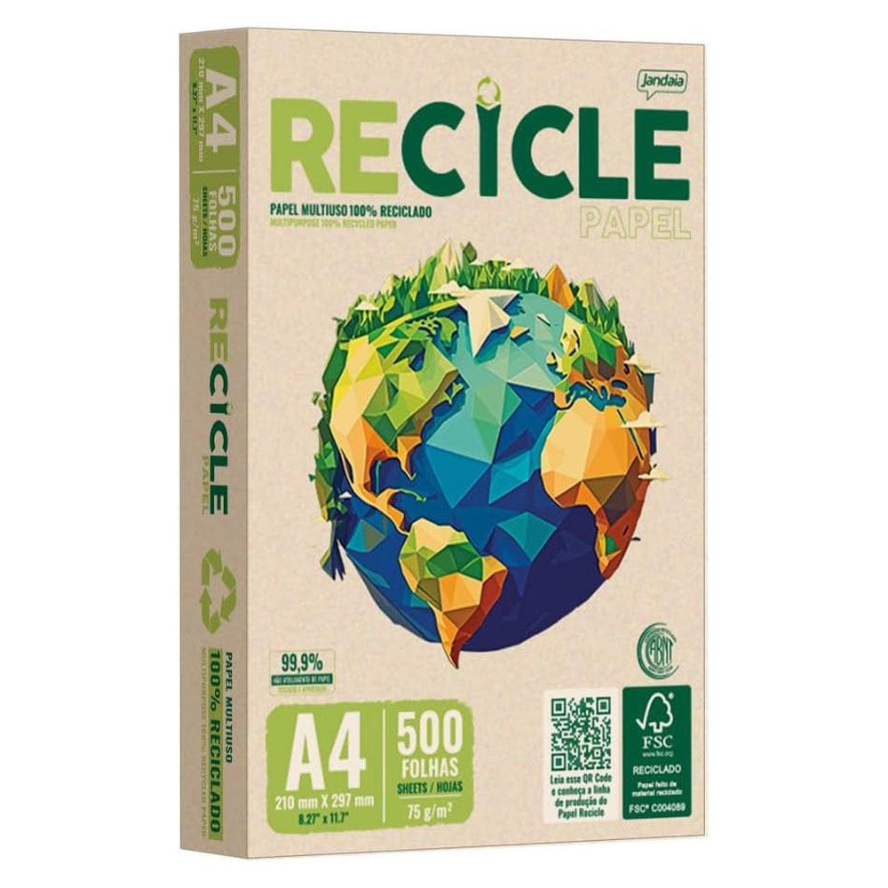 Papel sulfite reciclado a4 500 folhas 75gr