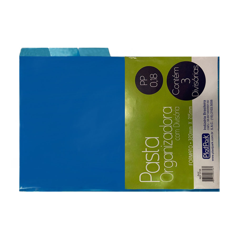 Foto 2 de Pasta l pp a4 translucida com 3 divisórias azul plastpark