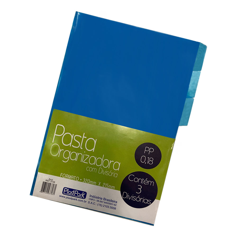 Foto 3 de Pasta l pp a4 translucida com 3 divisórias azul plastpark