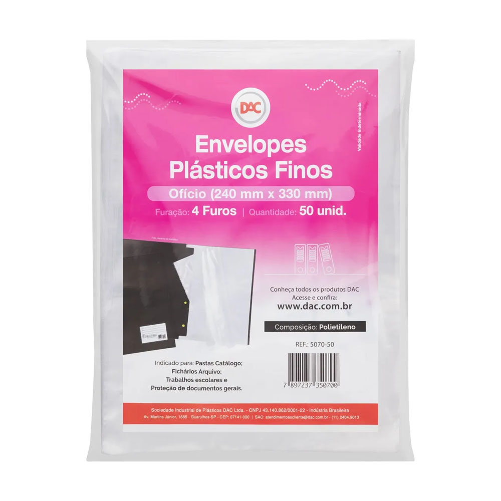 Foto 3 de Envelopes plásticos finos 240x330mm 50unid 4furos dac