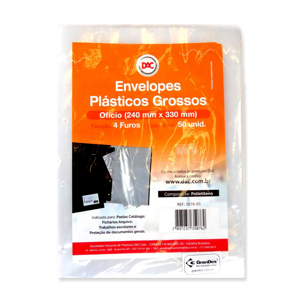 Foto 3 de Envelopes plásticos grossos oficio 24x33cm 50unid 4furos dac