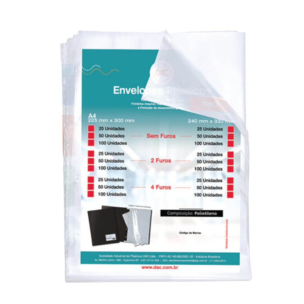 Foto 3 de Envelopes plásticos fino 225x300cm 50unid 4furos dac