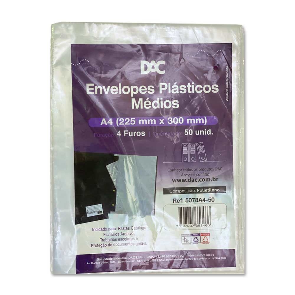 Foto 3 de Envelopes plásticos médio a4 225x300mm 50unid 4furos dac