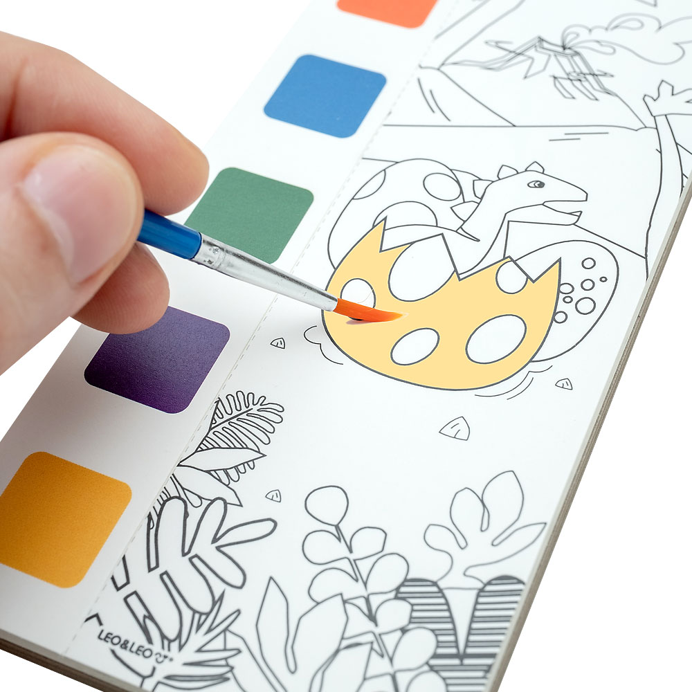 Foto 3 de Bloco p/ colorir c/ aquarela e pincel dinossauro leo&leo
