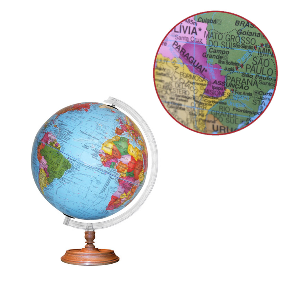 Foto 2 de Globo terrestre 30cm studio político base madeira libreria