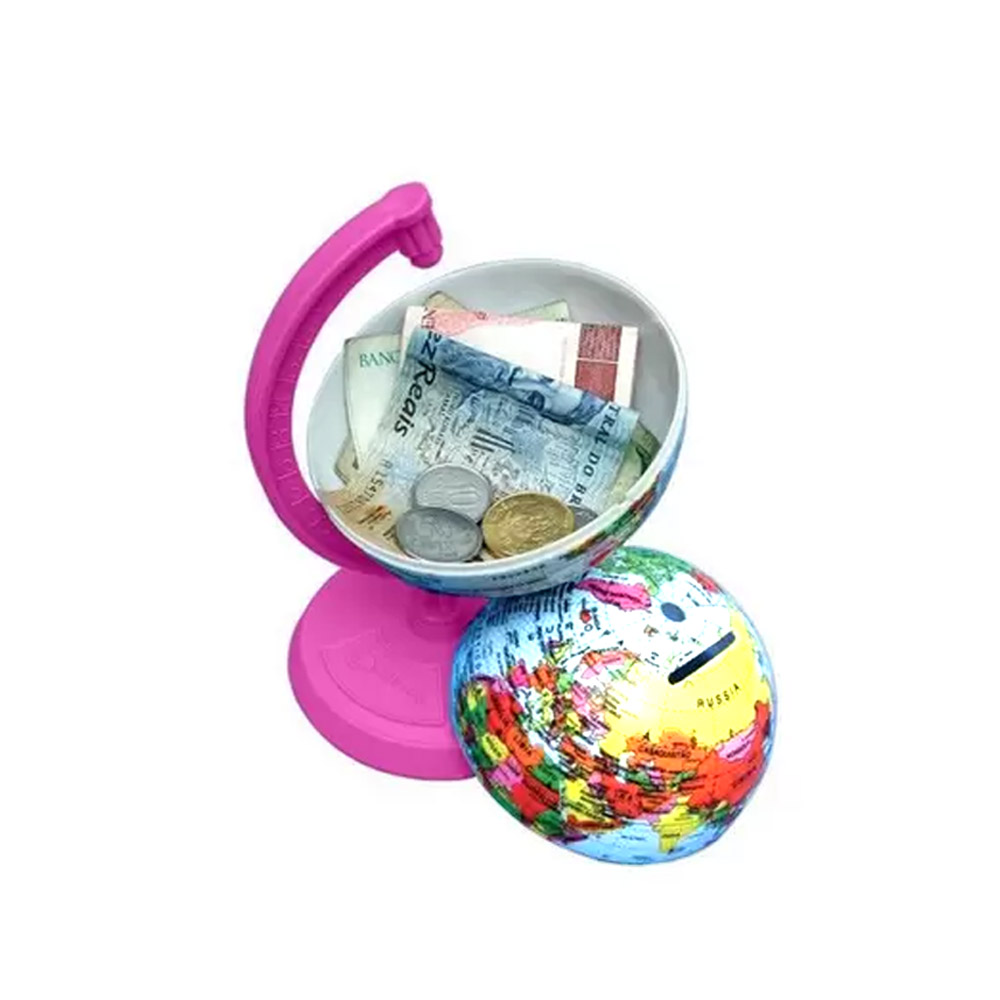 Foto 2 de Globo terrestre baby cofrinho 10cm plástico pink libreria