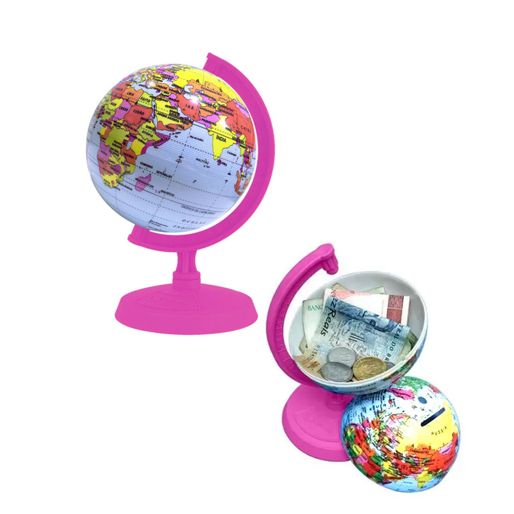 Foto 3 de Globo terrestre baby cofrinho 10cm plástico pink libreria