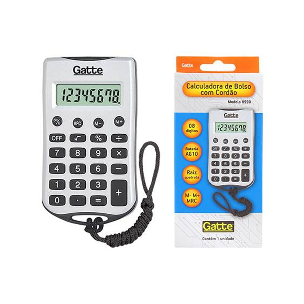 Foto 3 de Calculadora de bolso 8 digitos com cordão preto gatte