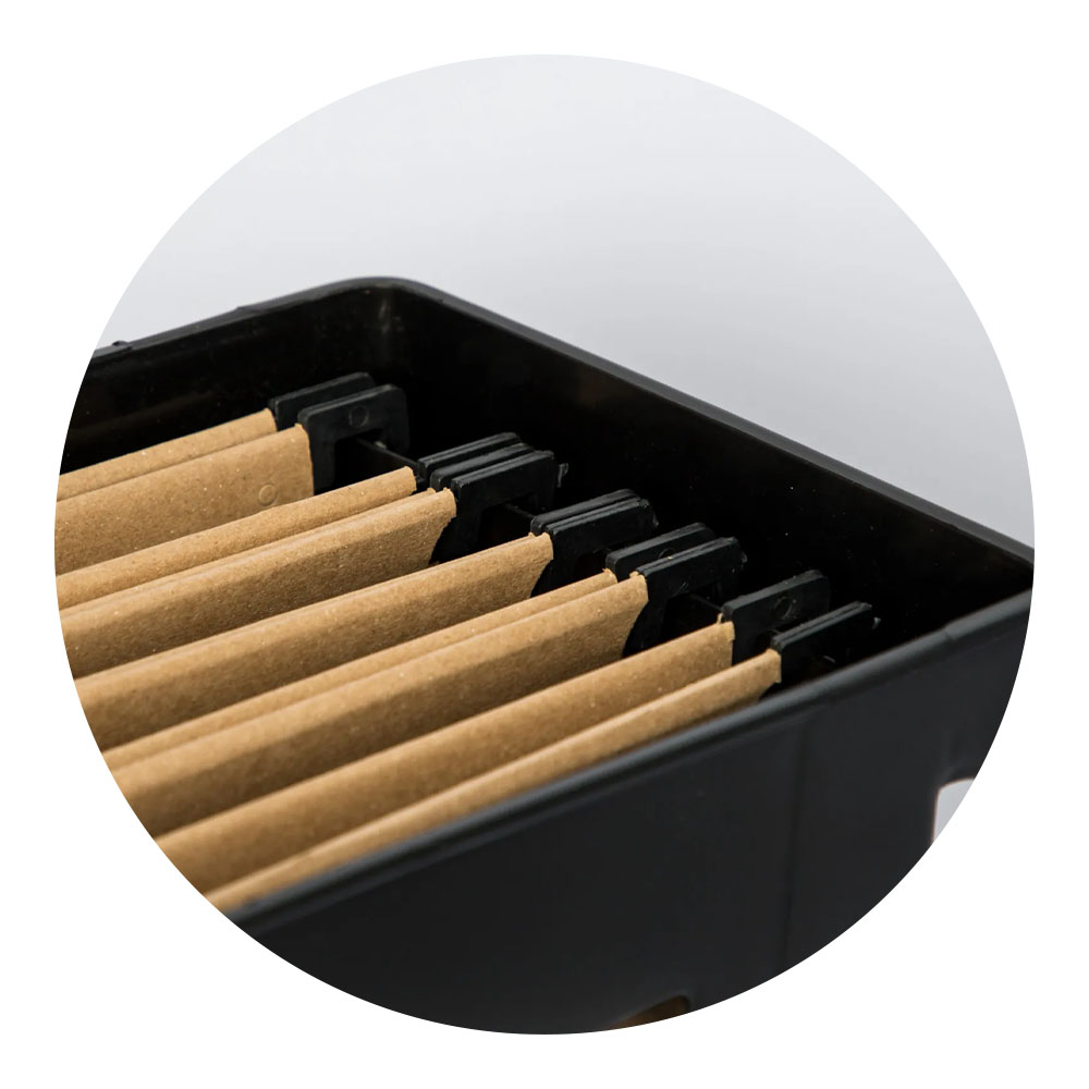 Foto 3 de Caixa arquivo c/ 6 pastas suspensas empilhável preto