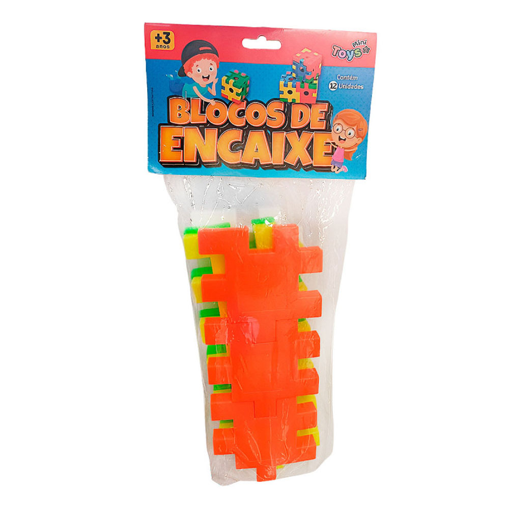 Foto 2 de Bloco de encaixe brinquedo infantil c/ 12pçs cores sortidas