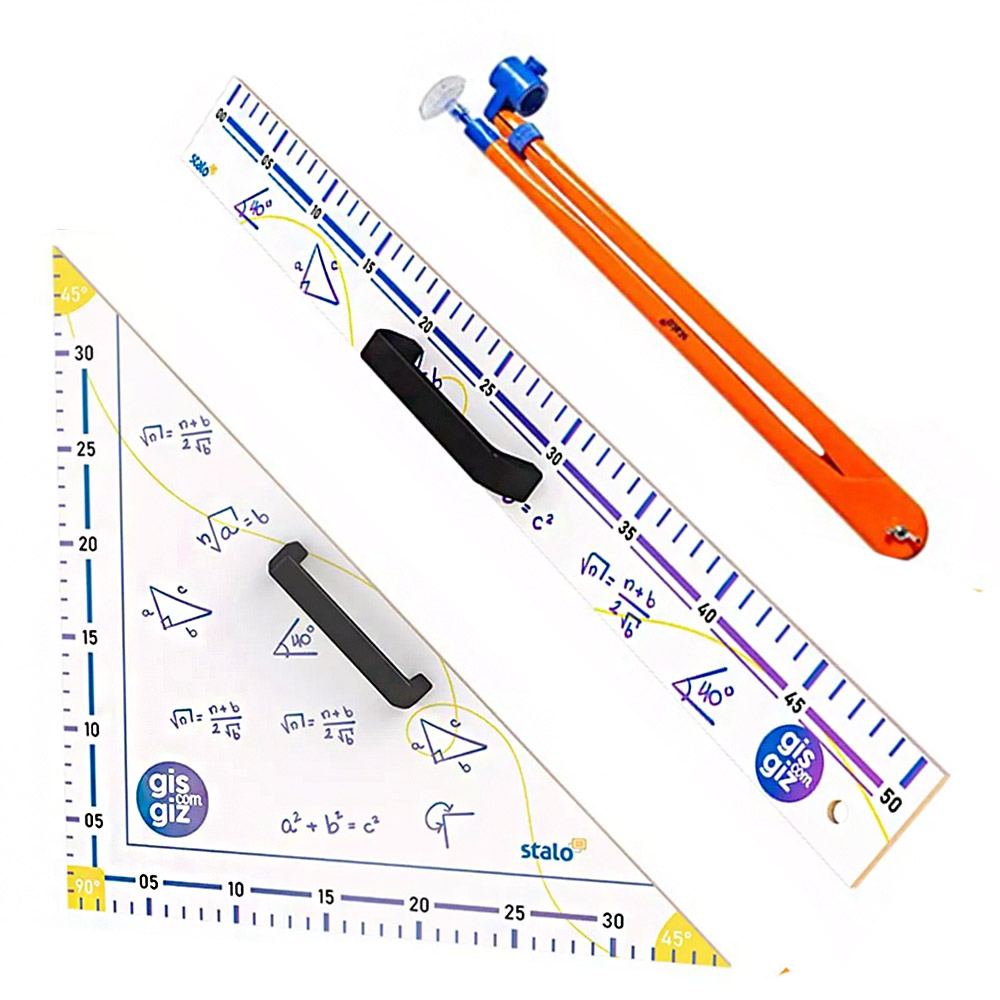 Foto 3 de Kit instrumentos geométricos 4uni escolar gis com giz stalo