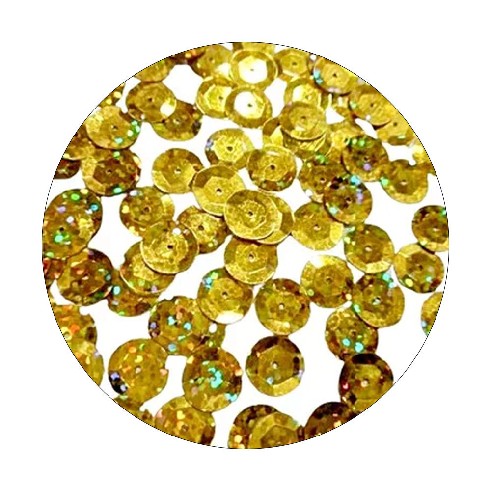 Foto 2 de Lantejoula 8mm holográfica ouro 150 1000 unidades iantecor