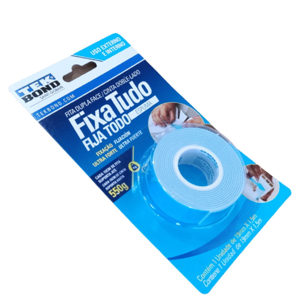 Foto 2 de Fita dupla face espuma 19mmx1,5mt fixa tudo 550g tekbond