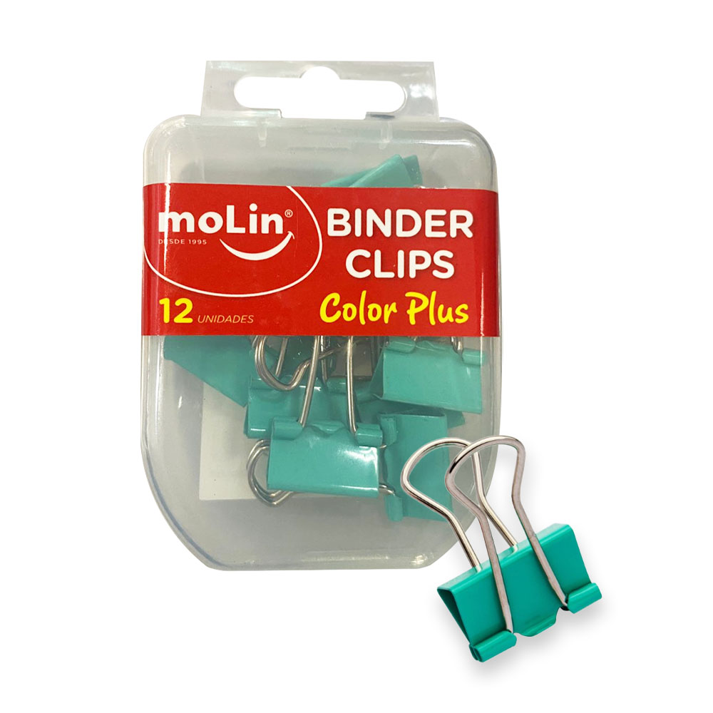 Foto 3 de Prendedor de papel binder clips 19mm verde água 12und molin