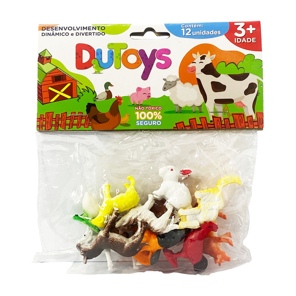 Foto 2 de Conjunto mini animais fazenda c/ 12 peças brinquedo dutoys