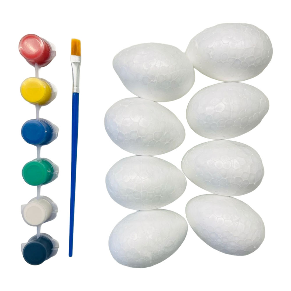 Foto 2 de Kit ovos de isopor 8und c/ 6 tintas e pincél páscoa