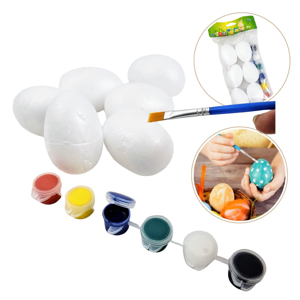 Foto 3 de Kit ovos de isopor 8und c/ 6 tintas e pincél páscoa