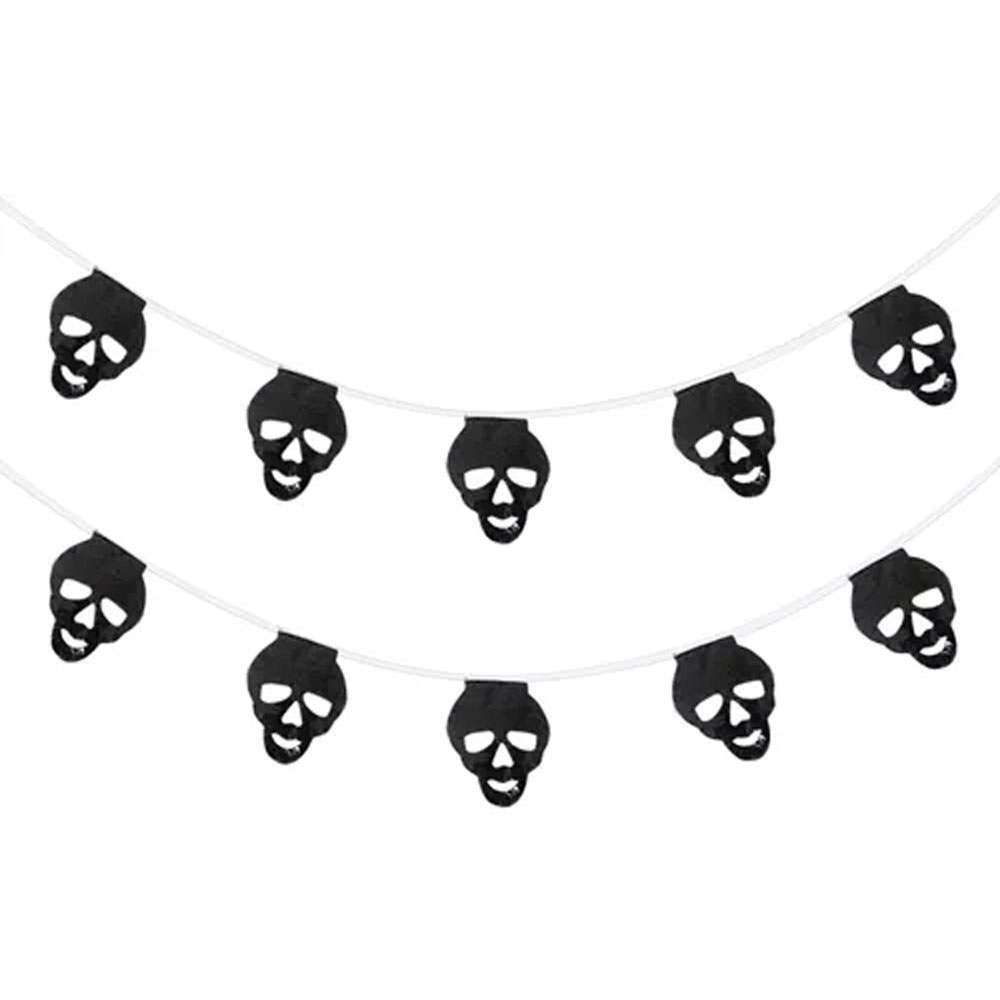 Foto 2 de Bandeirinha plástica halloween caveira 5 metros preto festa