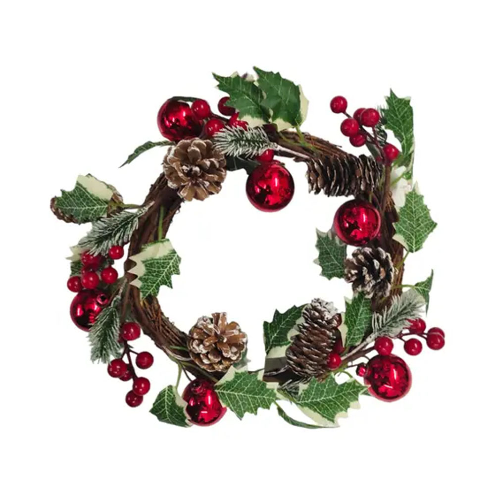 Foto 2 de Guirlanda natalina 24cm folhas, pinhas e bolinhas multiart