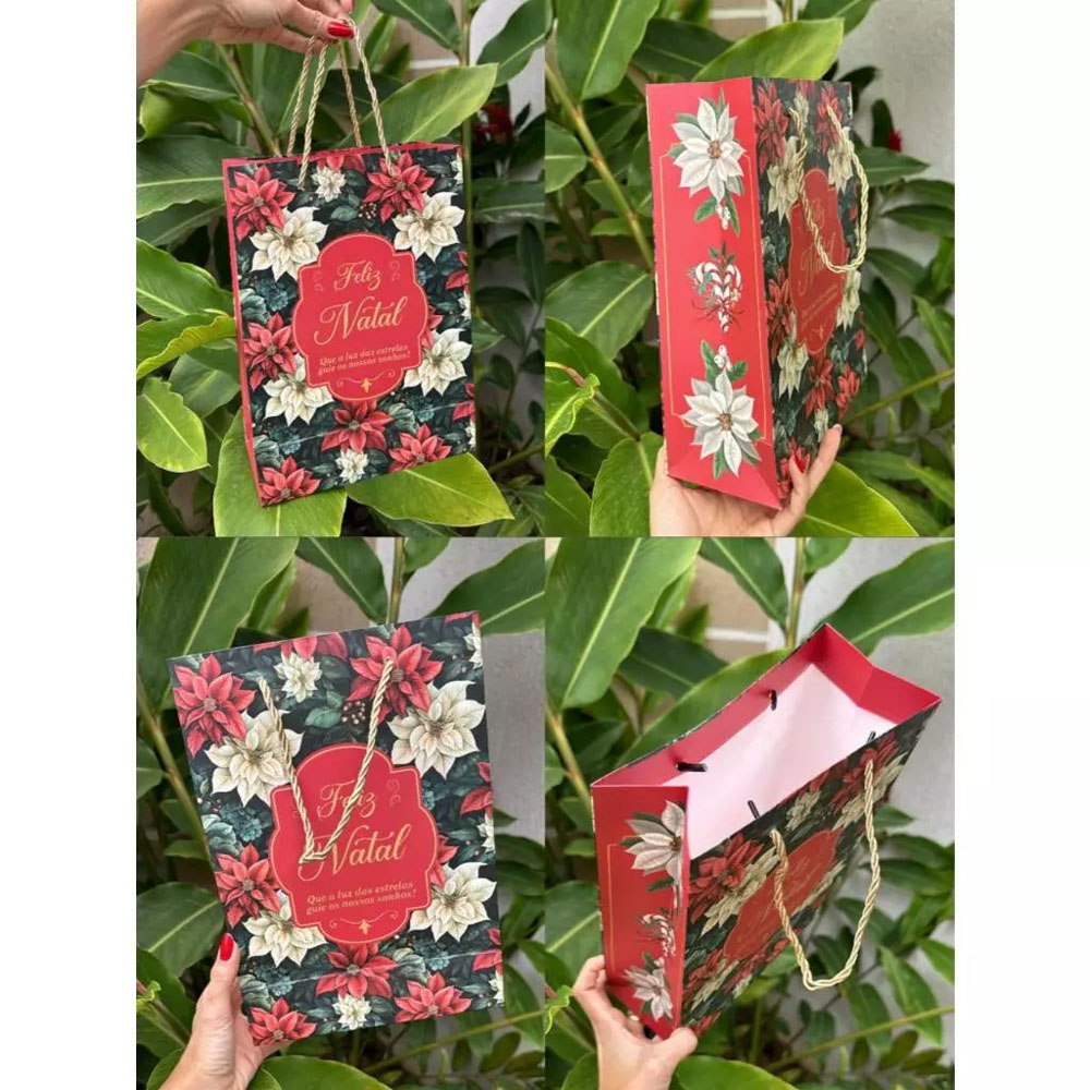 Foto 2 de Sacola de presente natalina 24x12x31cm sortido 1und floraluz