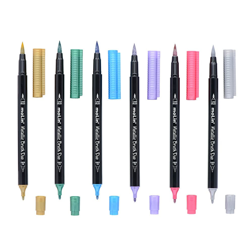 Foto 2 de Caneta dual brush metálica c/ 6 cores molin