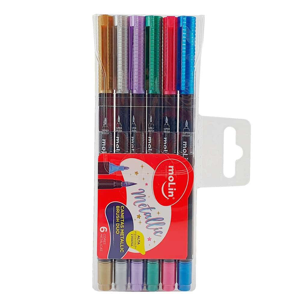 Foto 3 de Caneta dual brush metálica c/ 6 cores molin