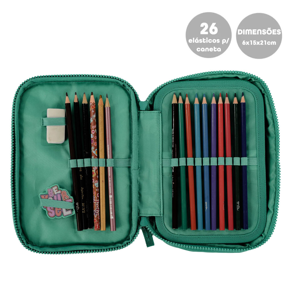 Foto 2 de Estojo baú escolar especial crinkle verde jade sestini