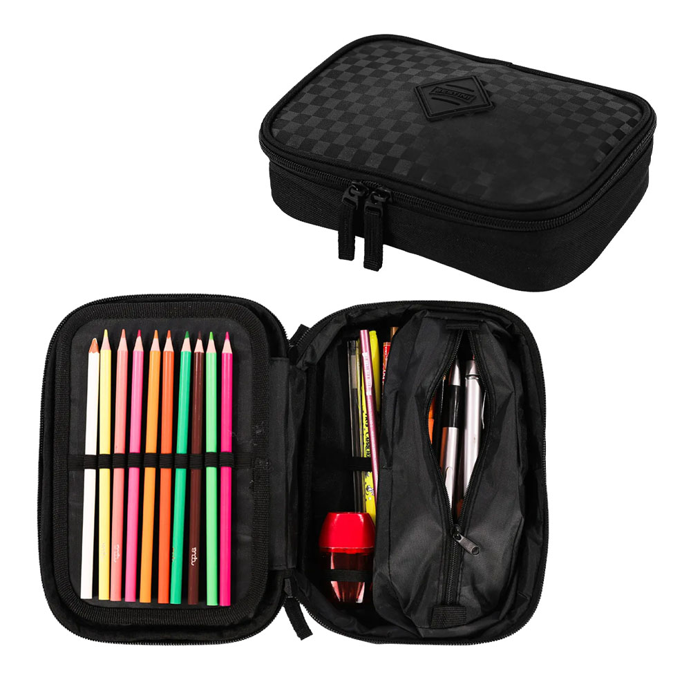 Foto 2 de Estojo baú xadrez nailon preto sestini