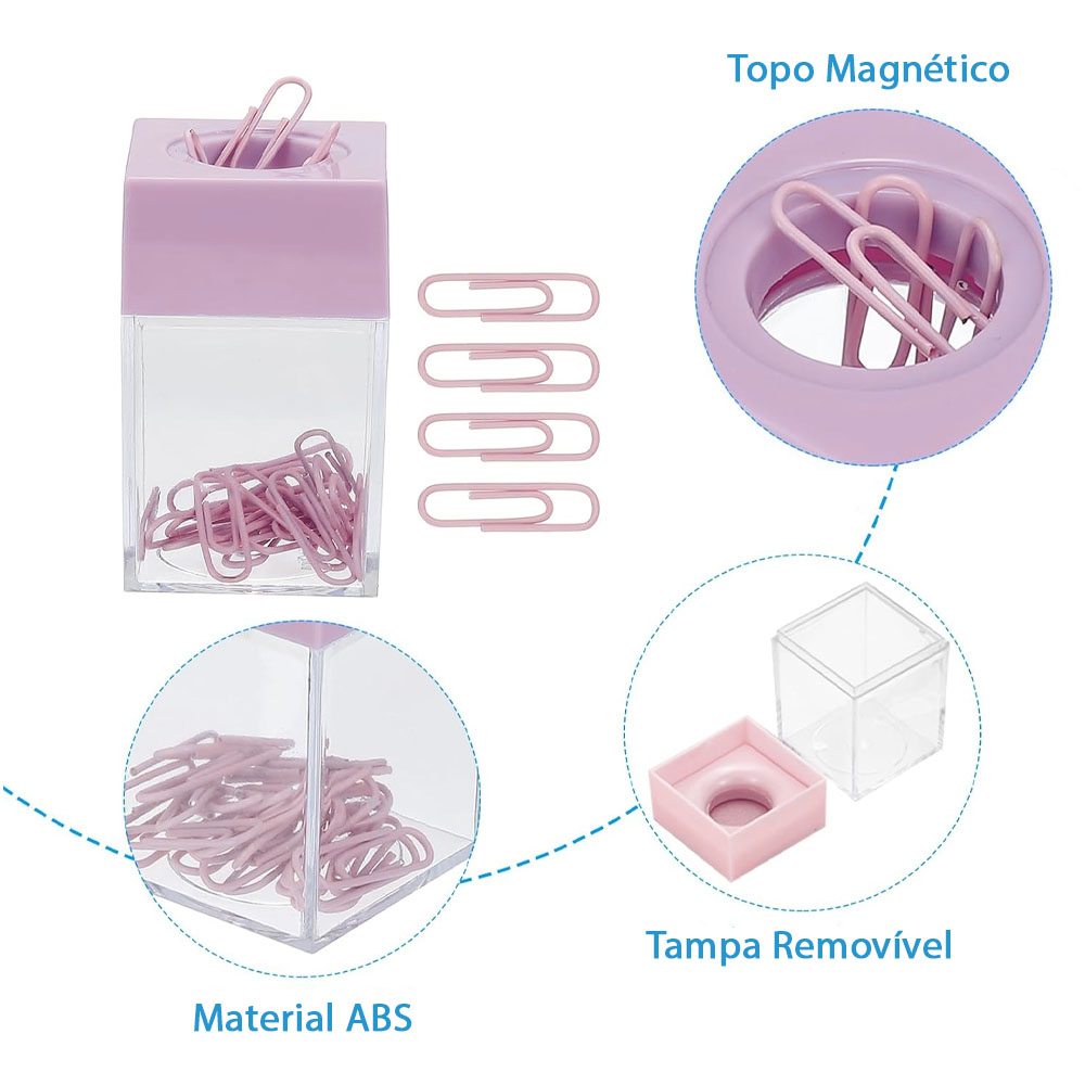 Foto 3 de Porta clips magnético 60 clips 28mm candy colors rosa vmp