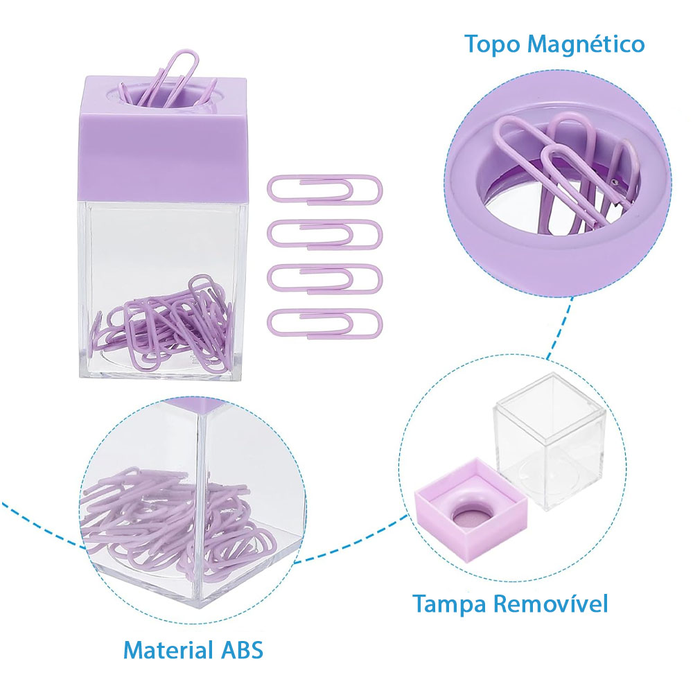 Foto 3 de Porta clips magnético 60 clips 28mm candy colors lilás vmp
