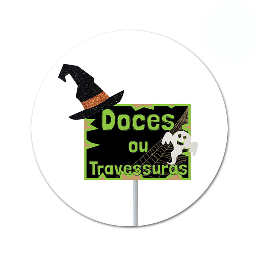 Foto 2 de Enfeite placa doces ou travessuras c/ haste festa halloween