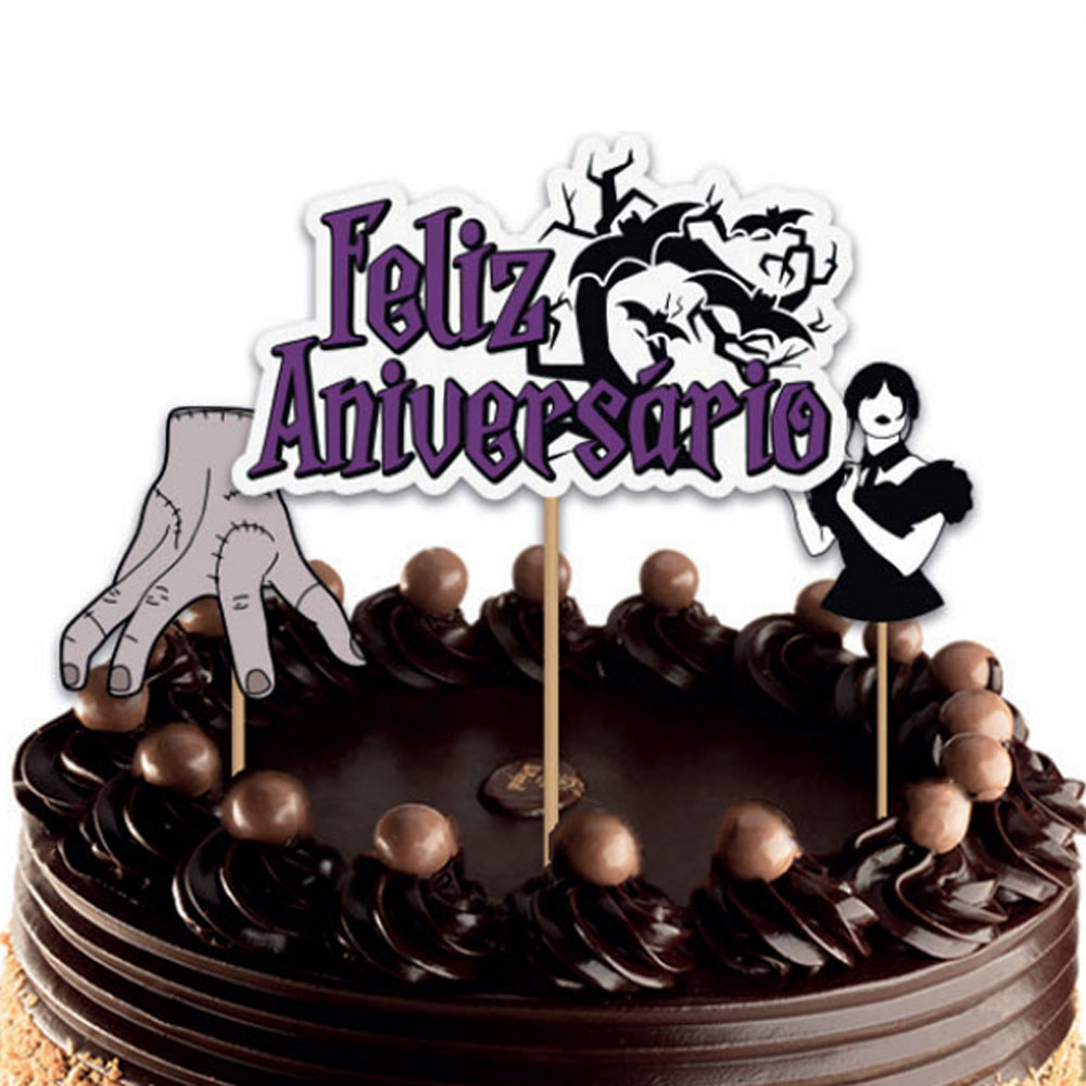 Foto 3 de Topo de bolo wandinha addams wednesday c/ 3 unidades