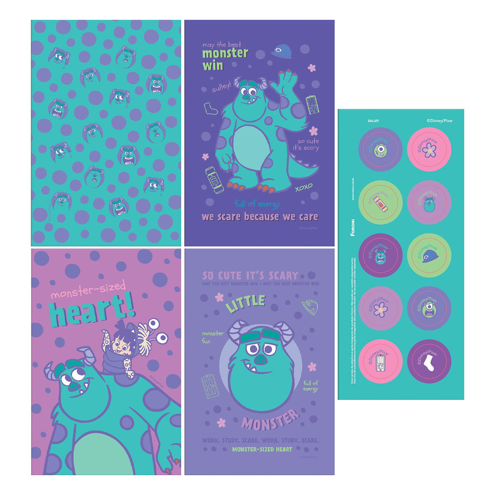 Foto 2 de Kit 8 cards 8 envelopes 1 cartela de adesivos sulley foroni