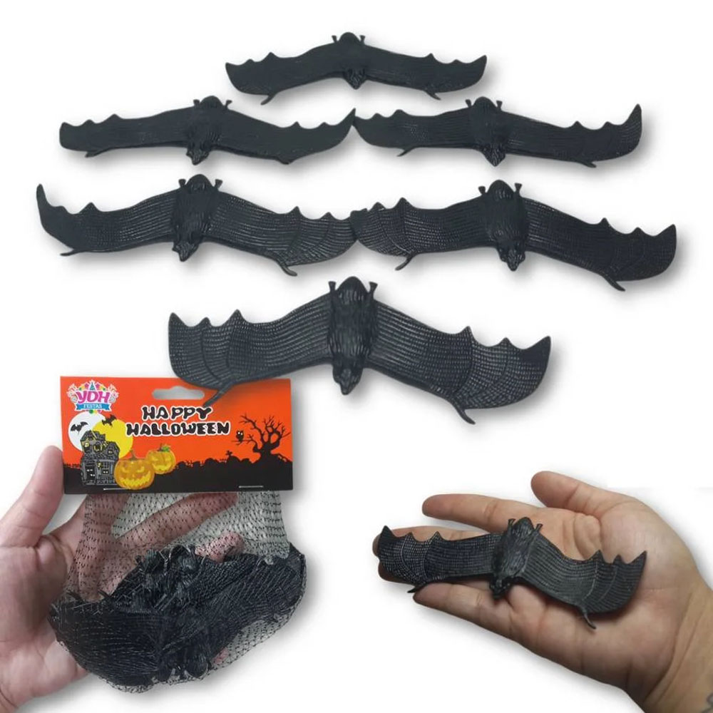 Foto 2 de Kit mini morcego de borracha 13x5cm c/ 6 unidades halloween