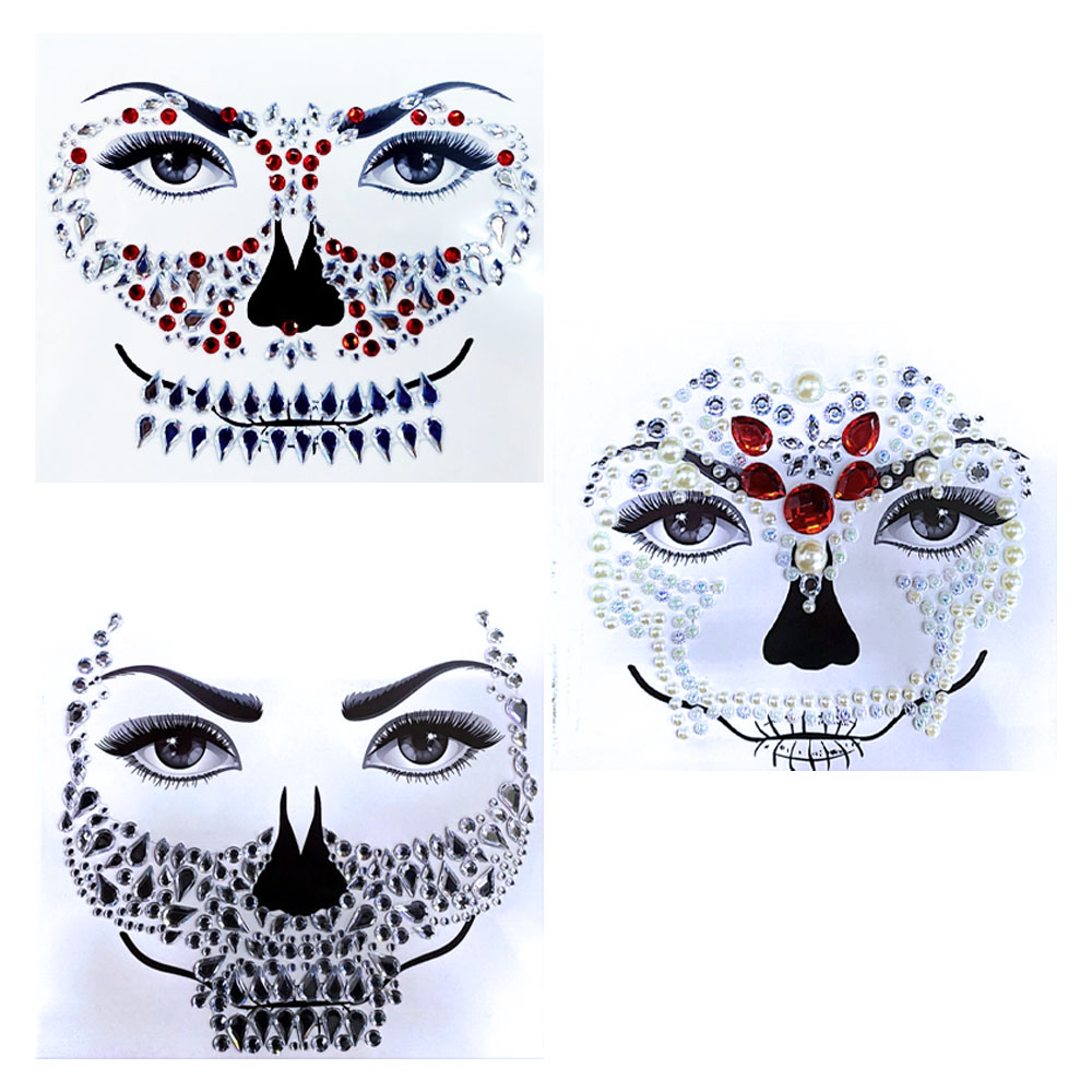 Foto 2 de Adesivo facial pedras halloween caveira modelo sortido ydh