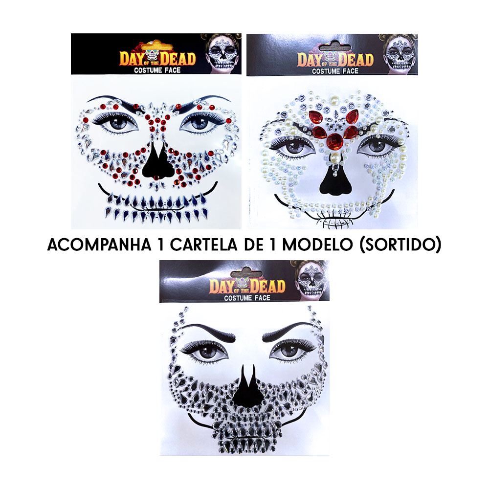 Foto 3 de Adesivo facial pedras halloween caveira modelo sortido ydh