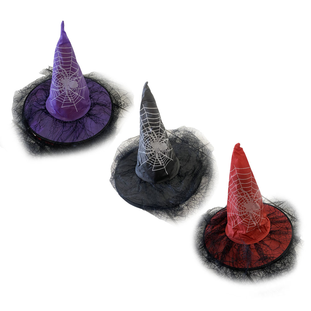 Foto 2 de Chapéu de bruxa c/ teia e véu cor sortida 1und halloween