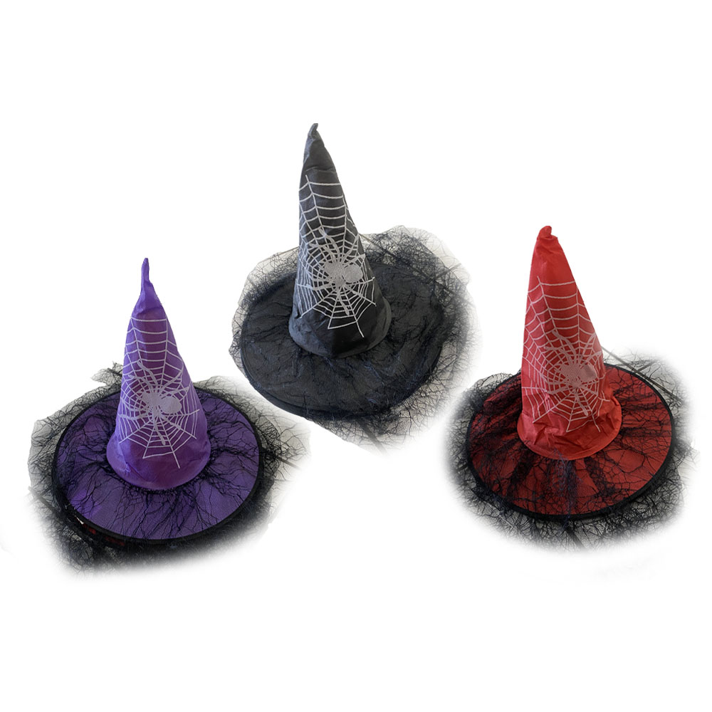 Foto 3 de Chapéu de bruxa c/ teia e véu cor sortida 1und halloween
