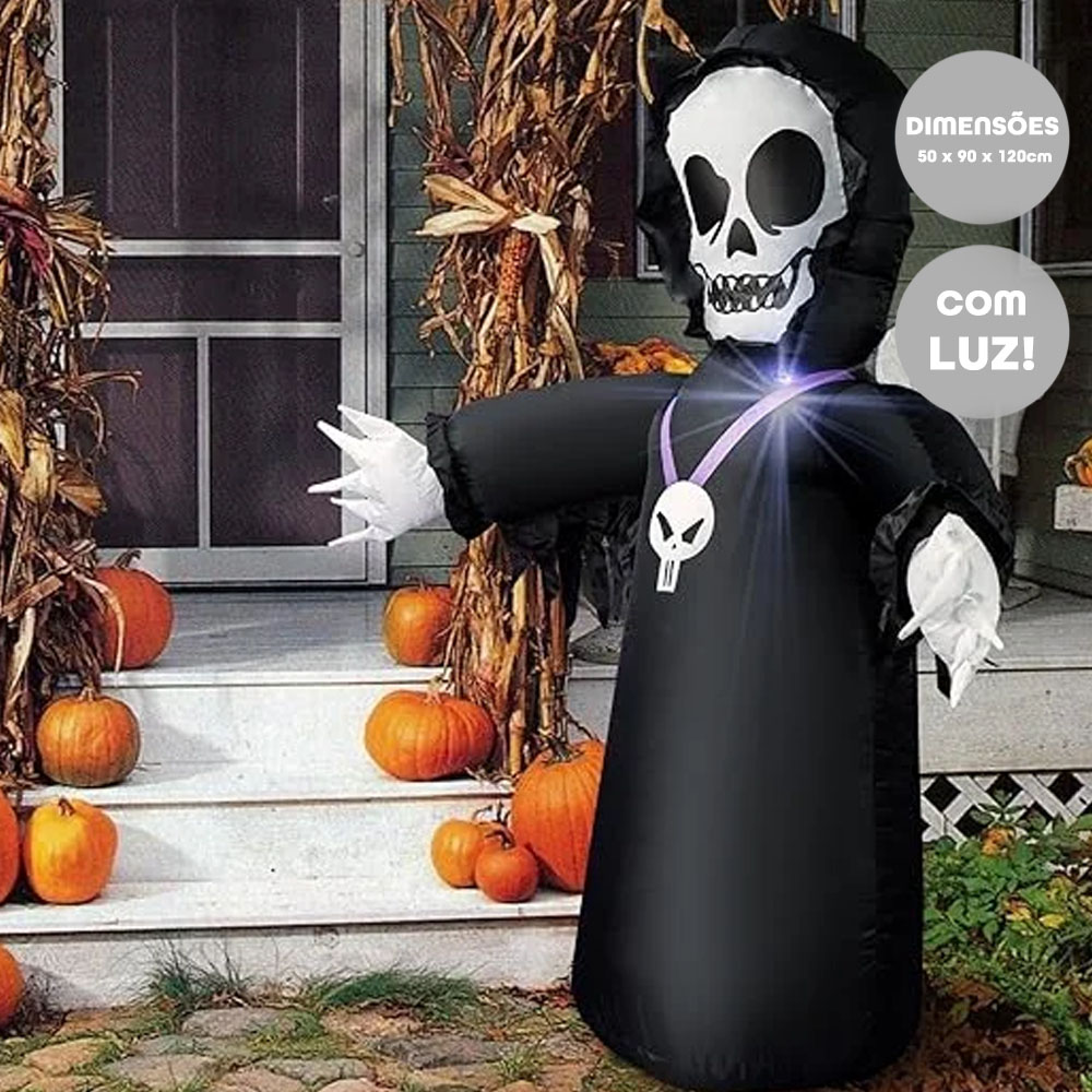 Foto 2 de Decoração caveira da morte inflável 120cm halloween ydh